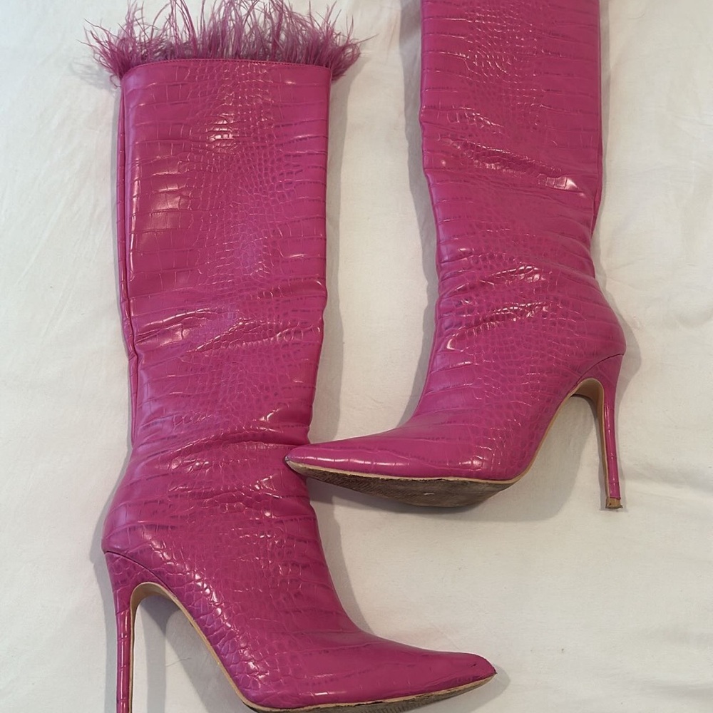 Off brand pink knee high boots